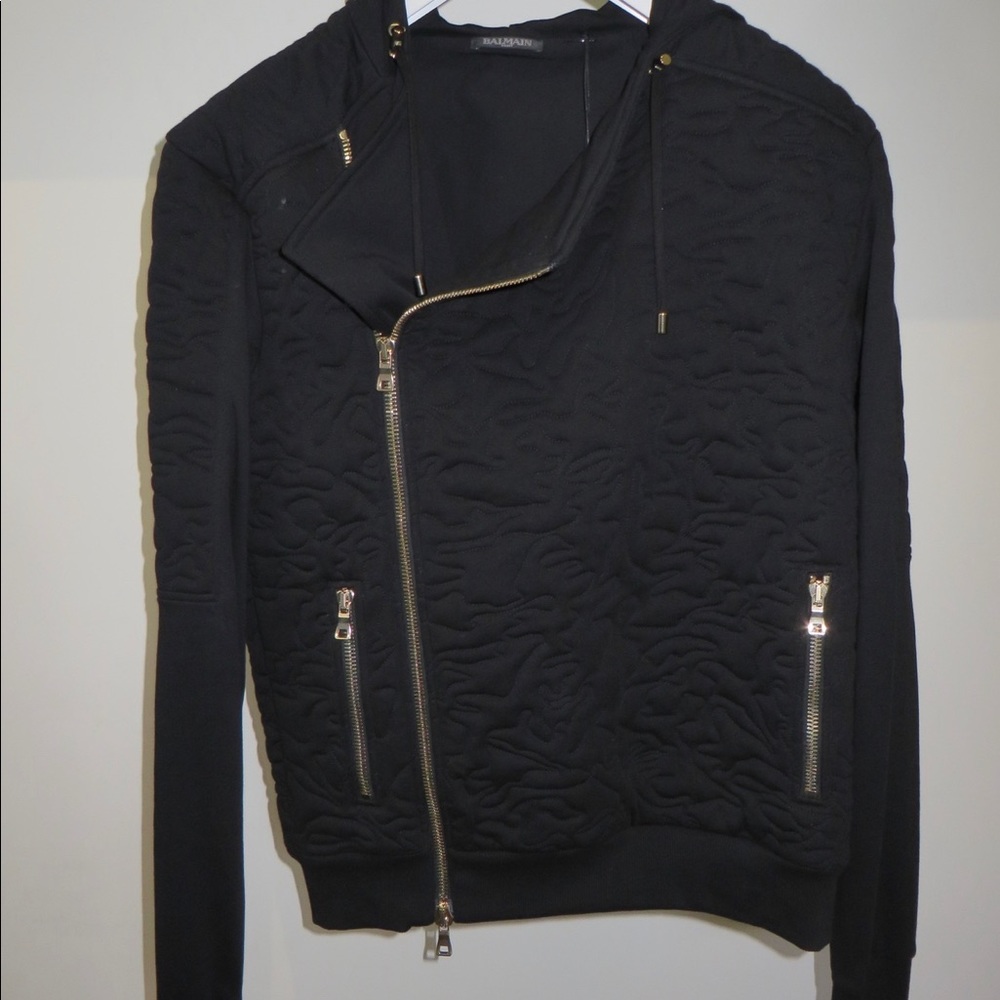 Balmain embroider zipped biker hoodie
